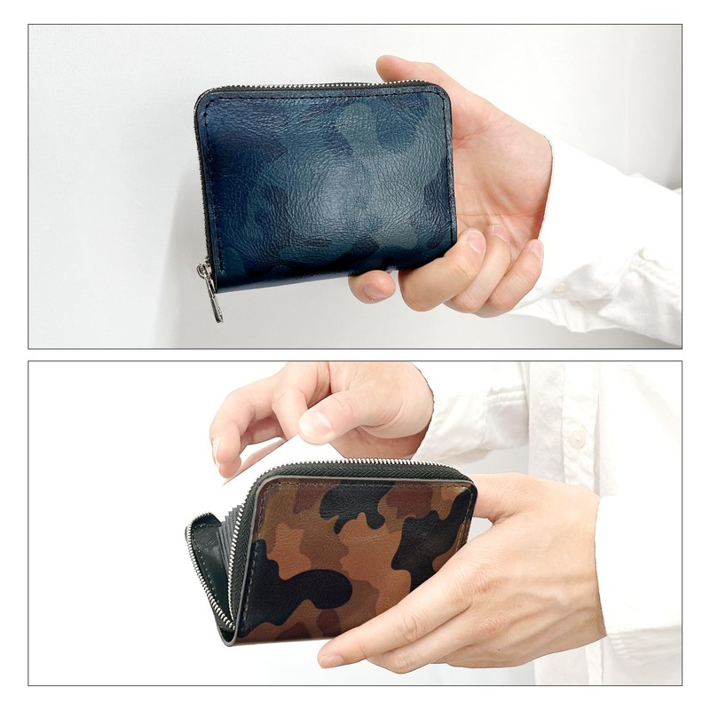 [トレンディヤマギシ] 本革 牛革 蛇腹シンプル財布 二つ折り 財布 メンズ 迷彩柄 カード収納 札入れ