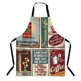 BGBDEIA Vintage Coffee Posters Kitchen Apron for Women Men, Unisex Adjustable Cooking Apron, Waterproof Apron for Home Kitchen, Restaurant, Coffee House