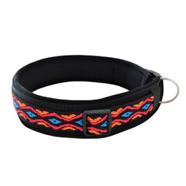 BUDDYPACK Dog Collar Extra Wide and Soft Padded for Small, Medium and Large Dogs Colourful (Black-Colourful on Black, S (38-43 cm))