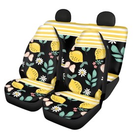 Modysero Lemon Stripes Print Front Seat and Rear Bench Full Set Driver Seat Protector Custom Car Seat Cover for Women Men Washable Soft Vehicle Seat Protector Auto Seat Covers for SUV Truck