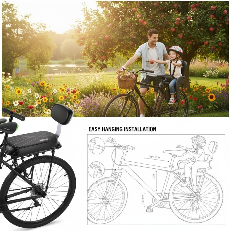 Bicycle Rear Rack Seat for Kids – Soft PU Leather