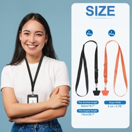 PATIKIL Smart Phone Lanyard, 2Pcs Adjustable Crossbody Cell Phone Neck Strap Lanyard with 2 Patches for Most Smartphones ID Badges Keychain, Black/Orange (73-50cm)