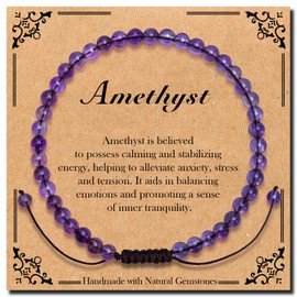 BONNY BOXX Braided Genuine 4mm Amethyst - Natural Tranquilizer - Bracelet, Elegant Handcrafted Natural Gemstone Crystal Bracelet Healing Power Energy Inspirational Gifts with Card for Unisex