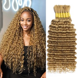 Honey Blonde Braiding Hair 150g 14 Inch 6 Bundles/Pack Boho Hair for Braiding Honey Blonde Bundles Human Hair 27# Boho Human Hair for Braiding Knotless 12A Deep Wave Bundles Human Braiding Hair