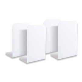 Quixotical 4 pcs Bookend Supports, Bookends Metal White, 21 x 9 x 13.5 cm Heavy Duty Bookends, Book Ends for Shelves, Book Holder With Non-Slip Mat, for Office, School, Home, Library