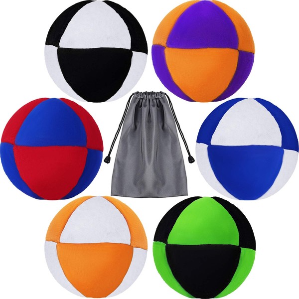 6 Pieces Footbag Balls Juggling Balls Sand Filled 8 Panel Footbag with Storage Bag for Beginners and Skillful Teens Adults, Assorted Colors