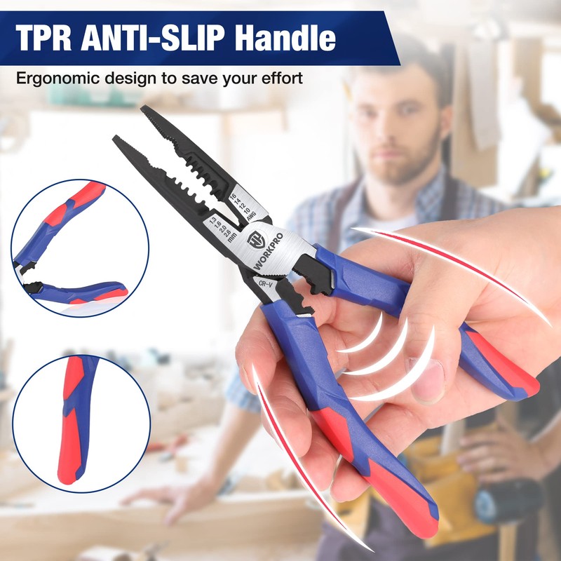WORKPRO 7-in-1 Needle-Nose Pliers | Wire Stripper/Cutter/Crimper and Spanner |
