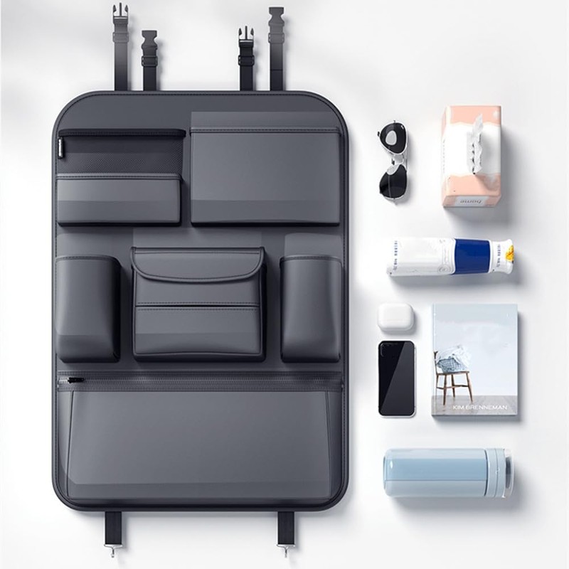 Leather Car Backseat Organizer, Rear Seat Storage Pocket, Car Seat