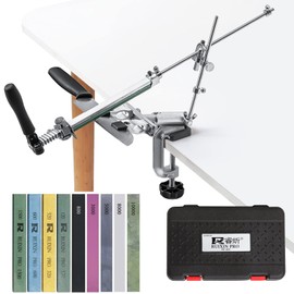 RUIXIN PRO RX-009 Professional Knife Sharpener with 9 Whetstones, 360° Rotation Flip Design Fixed-Angle Stainless Steel Kitchen Chef Knife Sharpening Kit Abrasive Holding System Tools