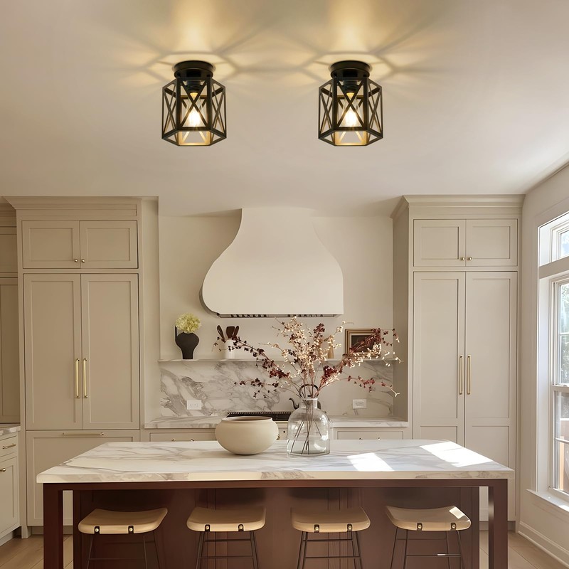 OTeedo 2 Pack Modern Semi Flush Mount Ceiling Light,Hexagon Flush