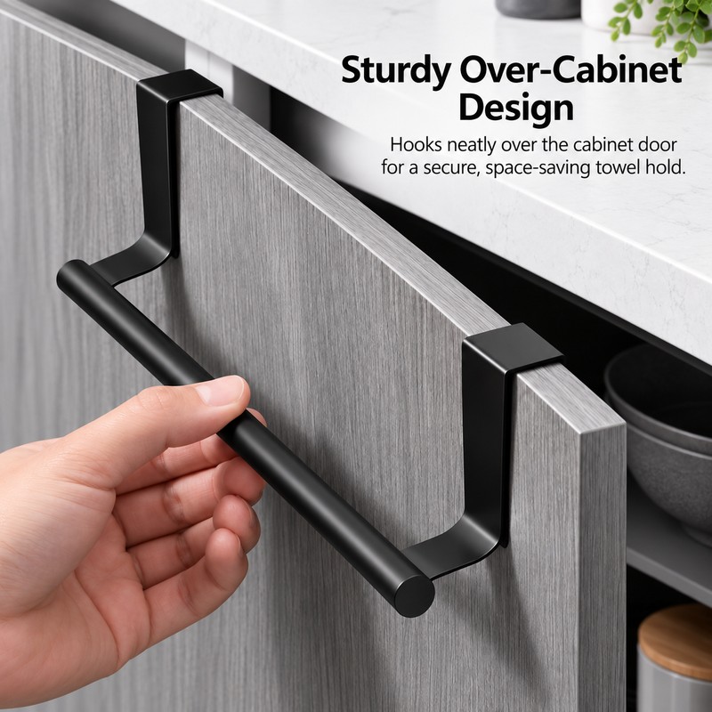 Over Cabinet Towel Rack for Towels and Rags – Punch-Free