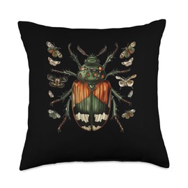 Japanese Beetle With Moths Throw Pillow