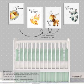 Sunnywall® Set of 4 Hedgehog Fox Squirrel Elk Raccoon Forest Animals Posters Children's Room A4 Pictures Baby Room Children's Poster Without Picture Frame Decoration Girl Boy