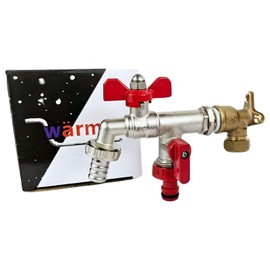 Wärmer System Outside Garden Tap Butterfly Handle with Sealing PTFE, Rotating Nut and Wallplate Elbow Fixture Wall Mounted (1/2X3/4X3/4 Double Outlet Garden Tap)