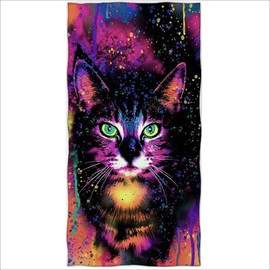Zomer Beach Towel 70 x 140 cm Printed Microfibre Bath Towel Trippy Painted Cat