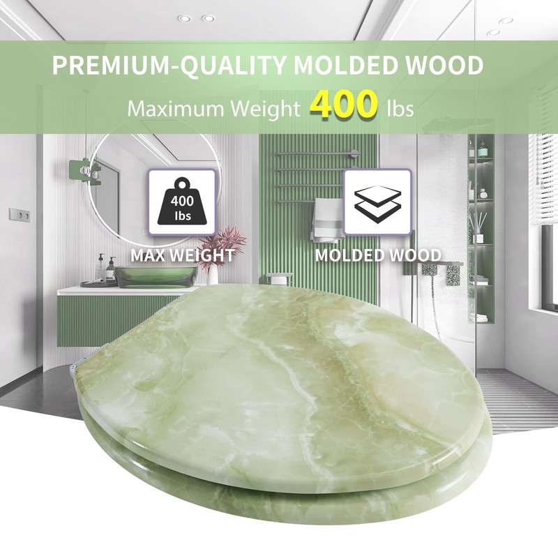 Angel Shield Marble Toilet Seat Durable Molded Wood with Quiet