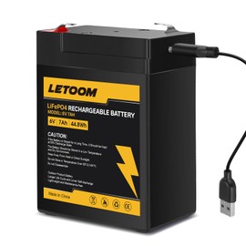6V Battery LiFePO4 USB Rechargeable 7Ah Lithium Phosphate Battery 2000+ Cycles for Ride On Toys, Deer Feeder, Emergency Light, Game Feeder,Alarm System (6V 7Ah 1 Pack)