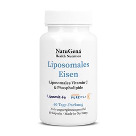 NatuGena Liposomales Eisen, Phospholipide, drei Markenrohstoffe LIPOSOVIT-Fe, Vitamin C (PureWay-C) & LeciFis EXP, 60 Kapseln (2 Monats Packung)