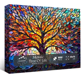 PICKFORU Stained Glass Puzzle Tree of Life Puzzles for Adults 1000 Pieces, Impossible Hard Difficult Challenging Puzzles for Adults, Colorful Mosaic Tree of Life Jigsaw Puzzle 1000 Pieces