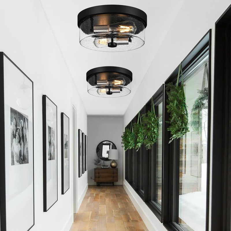 Flush Mount Ceiling Light Fixtures, 2-Light Black and Silver Ceiling