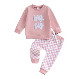 Big Brother Little Brother Big Sister Little Sister Matching Outfits Toddler Long Sleeve Sweatshirt Pants Fall Clothes(Pink,2-3T)