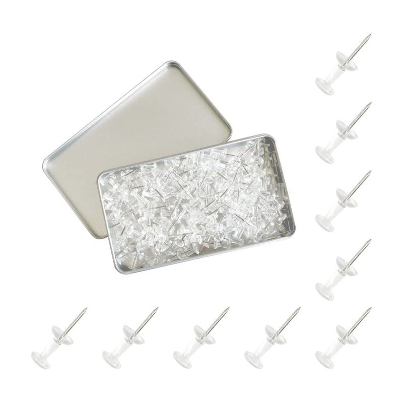 140 Pcs Push Pins, Clear Plastic Head Steel Pin, Standard