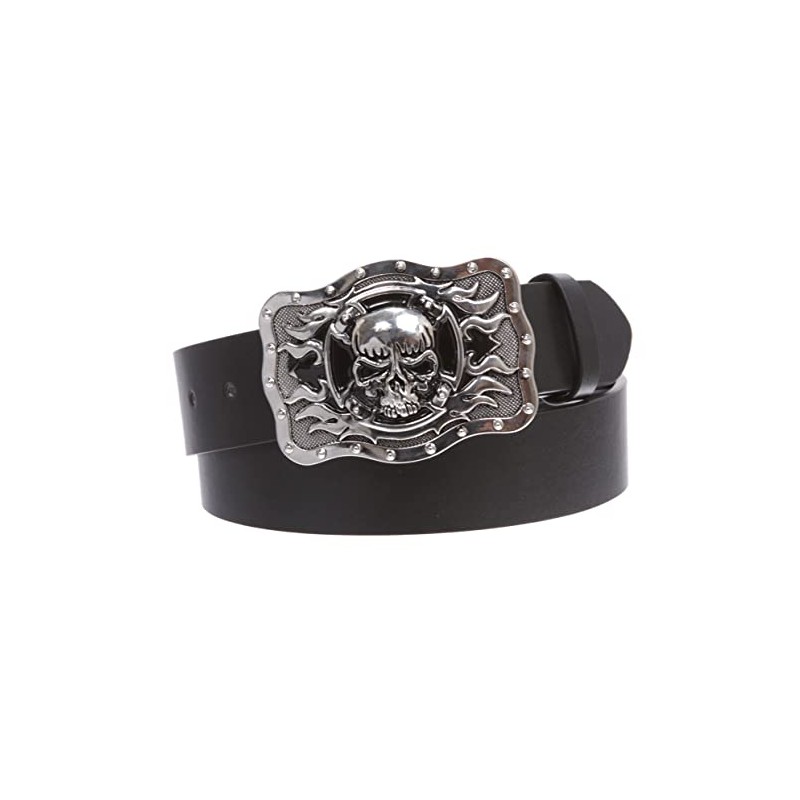 1 1/2" Snap On Western Rectangular Skull Flame Cross Buckle