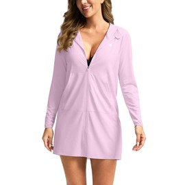 G Gradual Women's UPF 50+ Swim Cover Up Sun Protection Hoodie Long Jacket SPF Lightweight Beach Cover Ups for Women(Pink,XL)