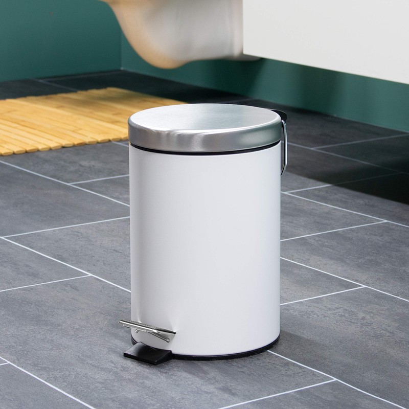bremermann Pedal Bin with Automatic Lowering Mechanism, 3 L (White)