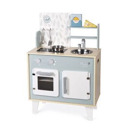 Janod Retro Plume Mint 30” Wooden Kitchen with 5 Accessories and Sound Effects - Ages 3+ - J06608