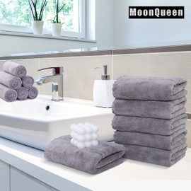 MOONQUEEN 18 Pack Premium Hand Towels - Quick Drying - Microfiber Coral Velvet Highly Absorbent Towels - Multipurpose Use as Hotel, Bathroom, Shower, Spa, Hand Towel 16 x 28 inches (Light Grey)