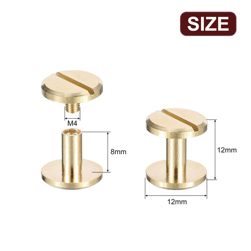 sourcing map 20Pack Brass Chicago Screws, 8x12mm Flat Head Screw
