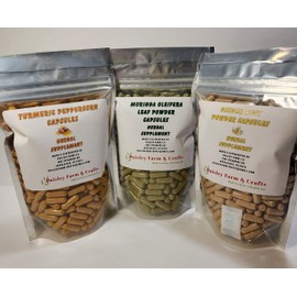 Turmeric Peppercorn, Ginger Root and Moringa Leaf Capsule Triple Value Pk 300 ea! Herbal Supplement