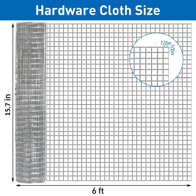 Hardware Cloth,Chicken Wire Fence,1/2 inch 15.7in x 6ft Galvanized Welded