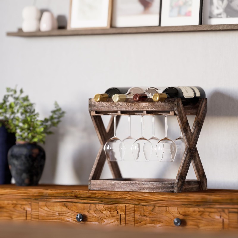 Rustic State Cava Countertop Solid Wood Wine Rack for 4