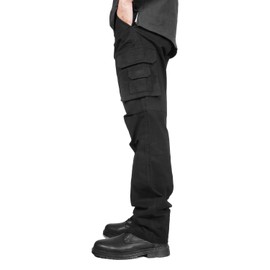 Mens Black Cargo Pants with Pockets Straight Stretch Cotton Tactical Work Hiking Pants Size 36