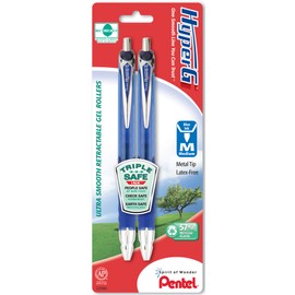 Pentel HyperG Retractable Gel Roller Pen, 0.7mm, Permanent Blue Ink, 2 Pack (KL257BP2C)