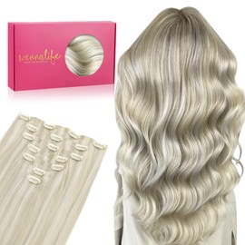 Wennalife WENNALIFE Seamless Clip In Hair Extensions Human Hair, 12 Inch 80g 7pcs Ash Blonde Highlighted Platinum Blonde Real Hair Extensions Invisible PU Skin Weft Natural Remy Human Hair