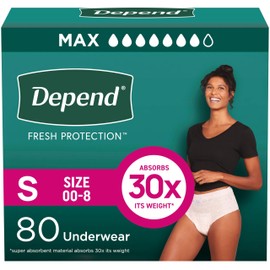 Depend Fresh Protection Adult Diapers, Incontinence & Postpartum Bladder Leak Underwear for Women, Disposable, Maximum, Small, Blush, 80 Count (2 Packs of 40), Packaging May Vary