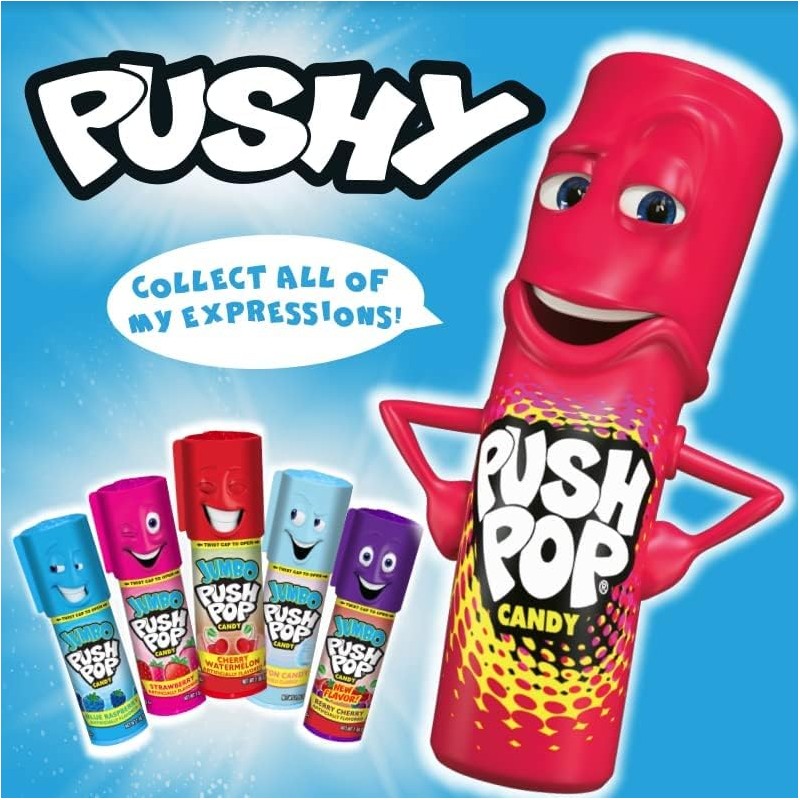 Push Pop Blue Candy Lollipops, 10 Ct Individually Wrapped in