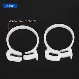 QUARKZMAN Pack of 2 Adjustable Double Snap Grip Hose Clamps Plastic 38.5-41.5 mm / 1.52-1.63 Inch Inner Diameter Adjustable Multiple Ratchet Pipe Clamp for Home, White