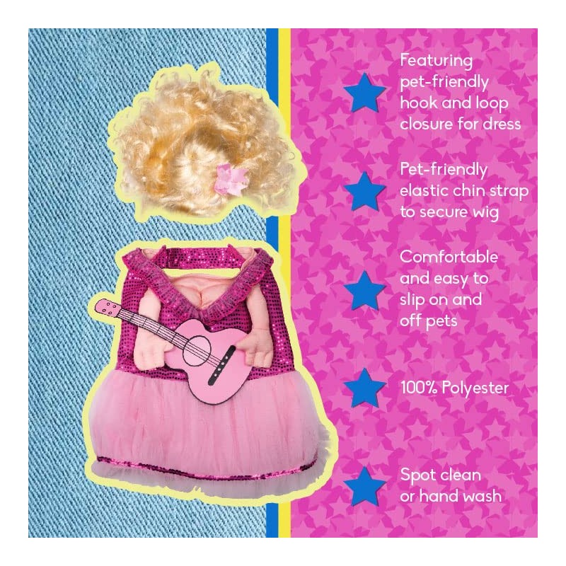 Doggy Parton Pink Dress, Guitar & Wig Set - XS/S