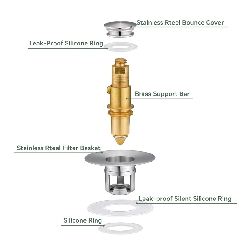 Universal Bathroom Sink Stopper - 2 Pack Brushed Nickel Pop