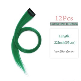 Grass Green Hair Strands for Clip-in 12 Pieces 55 cm Hair Strands for Braids / Braiding Hairstyles Clip in Extensions Individual Strands Colourful Hair Strands Children's Hair Extensions Accessories