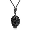 COAI Unisex Necklace with Nine-Tailed Fox Pendant, Obsidian Nylon, Obsidian