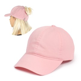 Ponyflo Womens Ponytail Baseball Cap - Ponytail Hats for Women - Womens Ball Cap - High Ponytail Hats for Women - Womens Hat with Ponytail Hole - Womens Ponytail Hat - Womens Baseball Cap - Pink