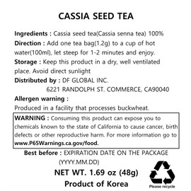 Damtuh Korean Traditional Tea Cassia Seed Tea - Decaf, Sugar-Free, Non-Caloric, 1.2g x 40 Tea Bags