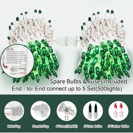 LAMPHOME Green Christmas Lights Set 100 Count 19.6 Feet Incandescent Bulb Mini String Lights for Indoor Christmas Tree Garland Birthday Wedding Party Festival Decoration, White Wire