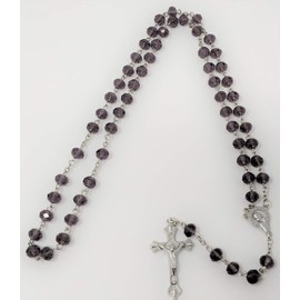 Dark Purple Holy Diamond Cut Rosary Crystal Beads Cross By Sterling Effectz
