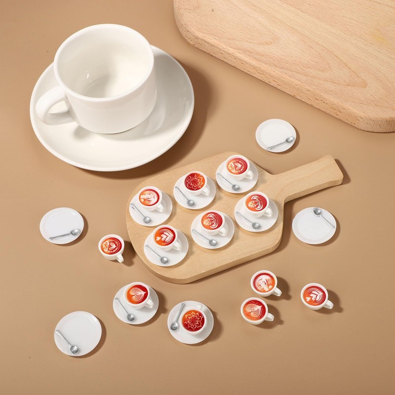 Lyreh 12pcs Mini Coffee Cups, 6 Styles Resin Miniature Coffee